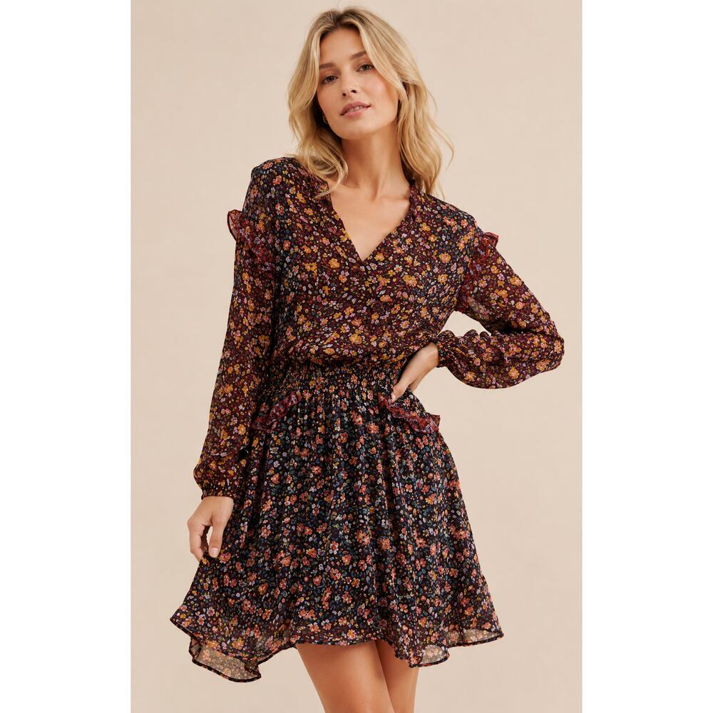 Anthropologie NEW Helene Tunic Dress Womens Medium Floral Ruffled Boho Cottage